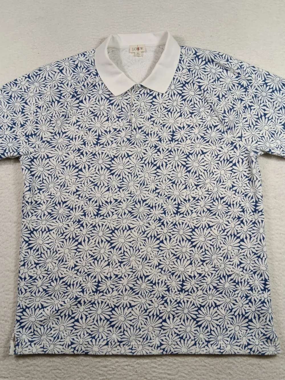 J Crew Oarsman Shirt Mens Size XL Blue Terry Cloth Polo Floral Nautical Golf